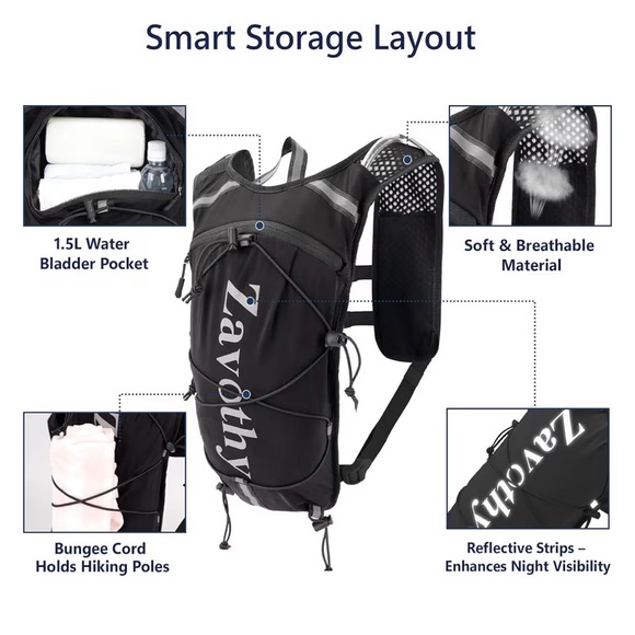 Zavothy Hydration Backpack, 1.5L Hydration Pack for Hiking, Cycling & Running - Picture 2 of 7